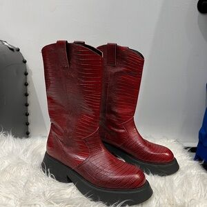 Red Textured Women's Boots
